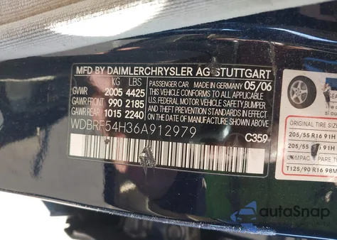 2006 Mercedes-Benz C 280 Luxury z USA, uszkodzony, nr VIN WDBRF54H36A912979